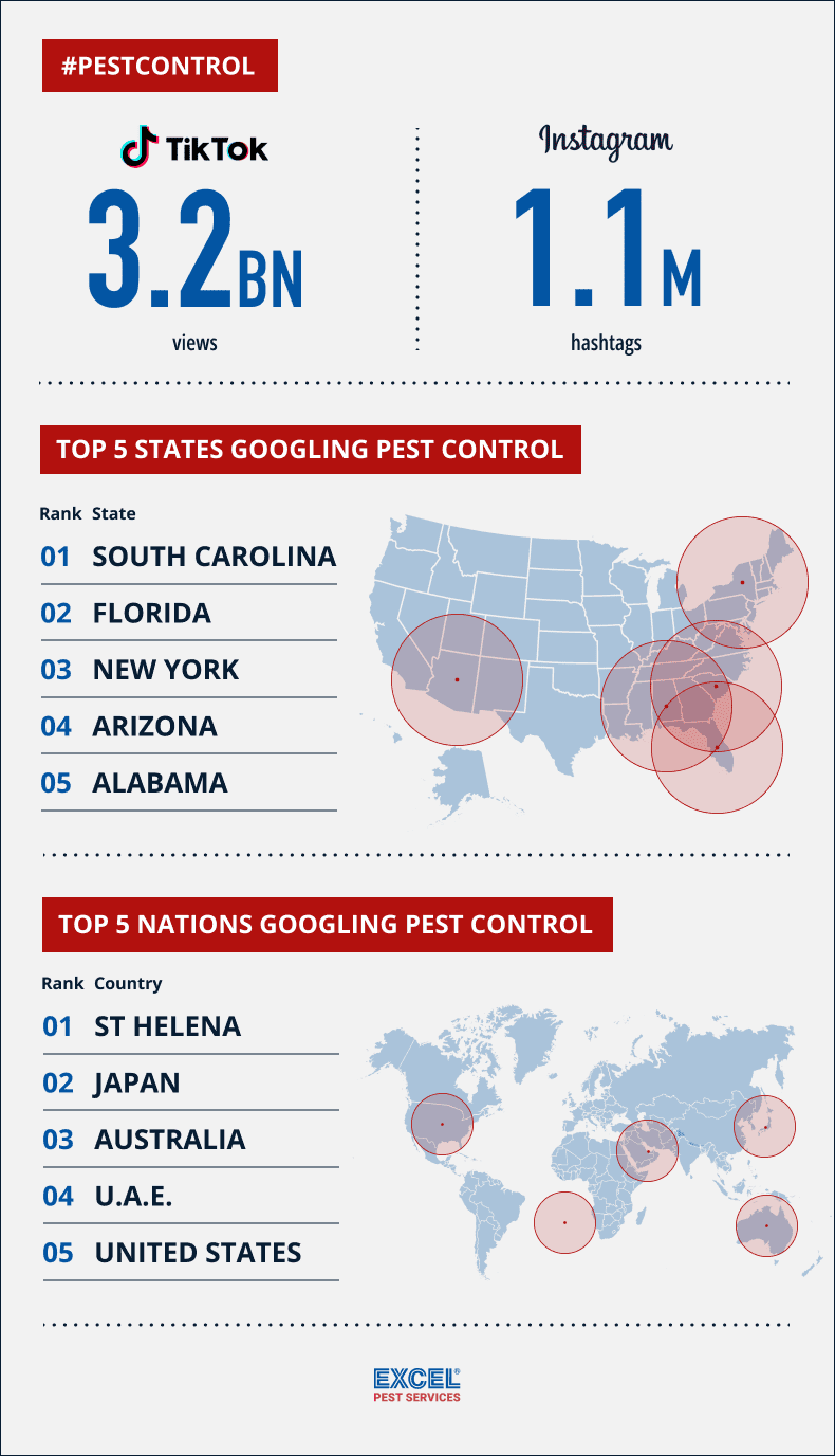Infographic on where pest control is googled the most.